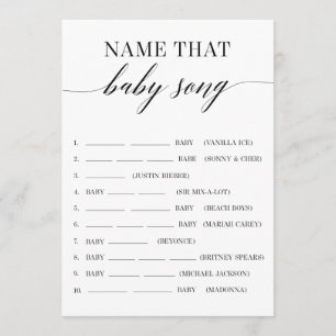 Naam dat Baby Song Minimalist Baby shower Game Programmakaart