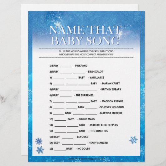 Naam dat Baby Song [Snowy Blue] Briefhoofd (Voorkant / Achterkant)