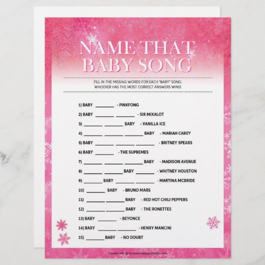 Naam dat Baby Song [Snowy Pink] Briefhoofd (Voorkant / Achterkant)