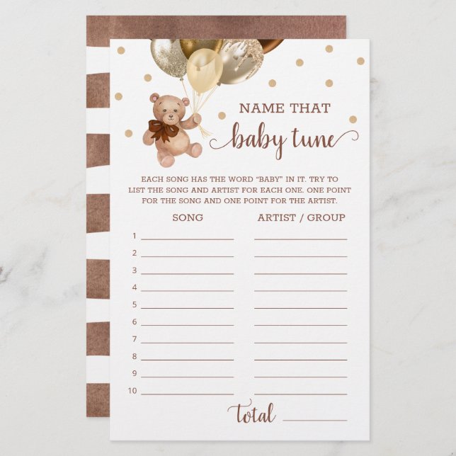 Naam dat Baby Tune Game Baby shower Teddy Bear (Voorkant / Achterkant)
