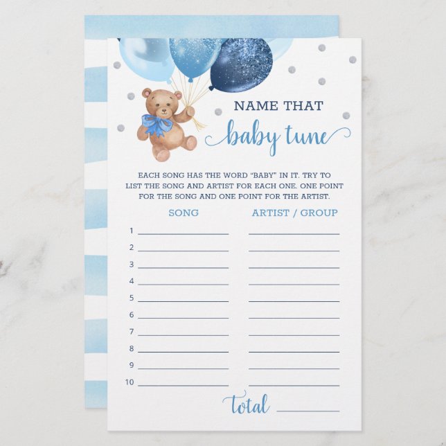 Naam dat Baby Tune Game Baby shower Teddy Bear (Voorkant / Achterkant)