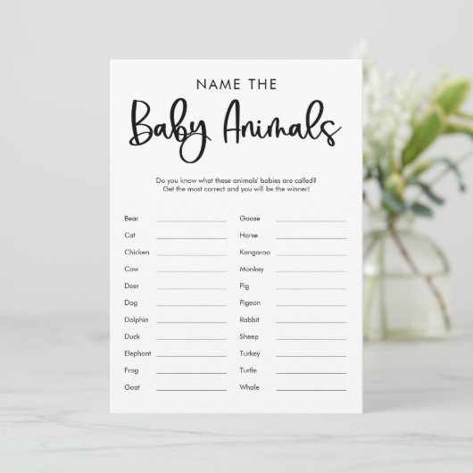 Naam dat babydieren het baby shower wild minimalis kaart (Staand voorkant)