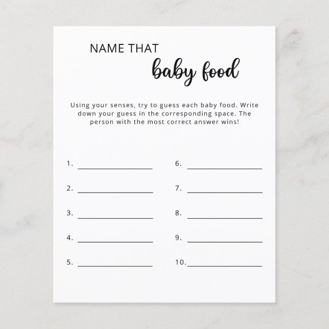 Naam dat babyvoedsel shower spel (Voorkant)