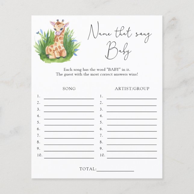 Naam dat liedje \ Giraffe thema baby shower spel (Voorkant)