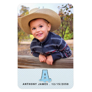 Naam Datum en Monogram A Kinder blauwe alligator F Magneet