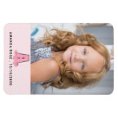 Naam Datum en Monogram A Kinder roze alligator Fot Magneet (Horizontaal)
