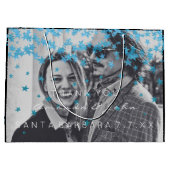 Naam Datum Foto Huwelijksgunst Dank u Blauwe Sterr Large Cadeautasje (Achterkant)
