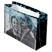 Naam Datum Foto Huwelijksgunst Dank u Blauwe Sterr Large Cadeautasje (Voorkant Gekanteld)