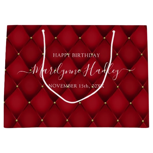 Naam Datum Harlekijn Rood Verjaardag Groot Cadeauzakje (Voorkant)