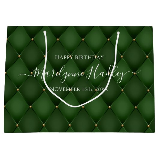 Naam Datum Harlequin Smaragdgroene Verjaardag Groot Cadeauzakje (Voorkant)