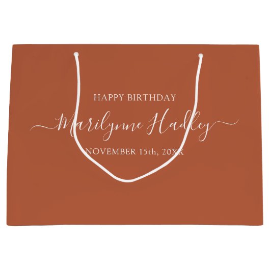 Naam Datum Rust Terracotta Verjaardag Groot Cadeauzakje (Voorkant)