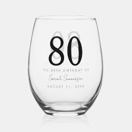 Naam Datum Tachtigste 80ste Verjaardagsfeest Wijnglas Zonder Voet