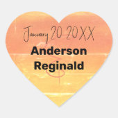 Naam Datum Zomer Rustieke Gele Peach Bruiloft Hart Sticker (Voorkant)