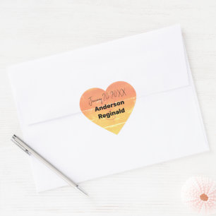Naam Datum Zomer Rustieke Gele Peach Bruiloft Hart Sticker