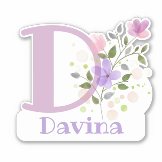 Naam Davina & Initiaal met Floral Design Sticker (Voorkant)