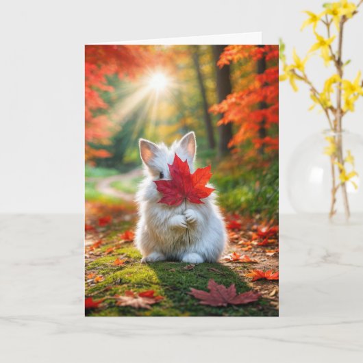 Naam Day Bunny met rood blad Kaart (Gele Bloem)