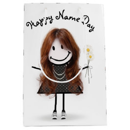 Naam Day Stick Girl met Daisies Medium Cadeauzakje
