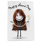 Naam Day Stick Girl met Daisies Medium Cadeauzakje (Voorkant)