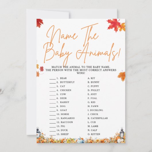 NAAM DE BABY DIEREN Baby shower Spel Schattige Bee Kaart (Voorkant)