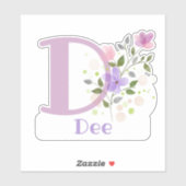 Naam Dee plus Initiaal met Bloemendesign Sticker (Vel)