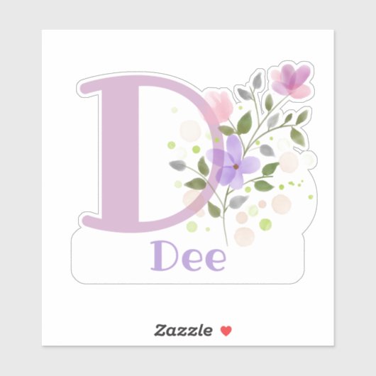 Naam Dee plus Initiaal met Floral Design Sticker (Vel)