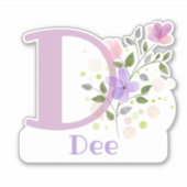 Naam Dee plus Initiaal met Floral Design Sticker (Voorkant)