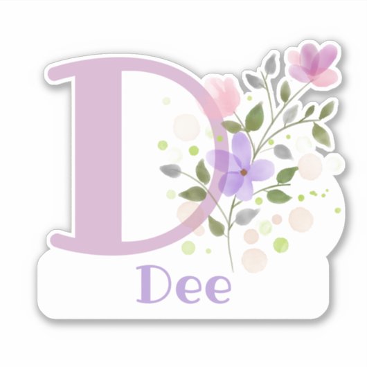 Naam Dee plus Initiaal met Floral Design Sticker (Voorkant)