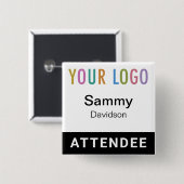 Naam deelnemer Badge met Logo Black Pinback Square Vierkante Button 5,1 Cm (Voorkant /achterkant)