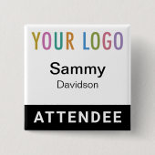 Naam deelnemer Badge met Logo Black Pinback Square Vierkante Button 5,1 Cm (Voorkant)