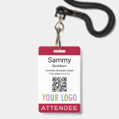 Naam deelnemer Badge QR Code Event Logo Dark Red (Voorzijde met lanyard)