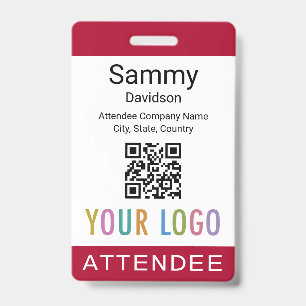 Naam deelnemer Badge QR Code Event Logo Dark Red