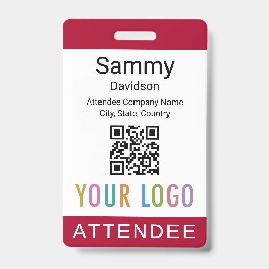 Naam deelnemer Badge QR Code Event Logo Dark Red (Voorzijde)