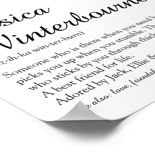 Naam Definitie Chic Script Black en White Poster (Hoek)