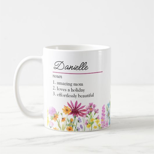 Naam Definitie met Feminine Wildflower Border Koffiemok (Links)