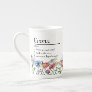Naam Definitie met Rustic Wildflower Border Porselein Kop