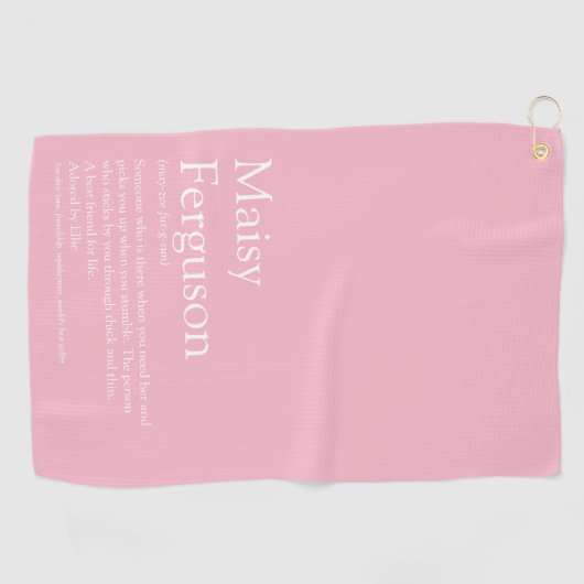 Naam Definitie Typografisch Girly Pink Golfhanddoek (Horizontaal)