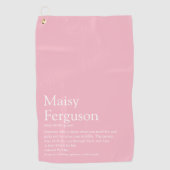 Naam Definitie Typografisch Girly Pink Golfhanddoek (Voorkant)