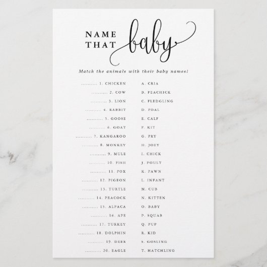 Naam die Baby Matching Paper Game Kaart (Voorkant)
