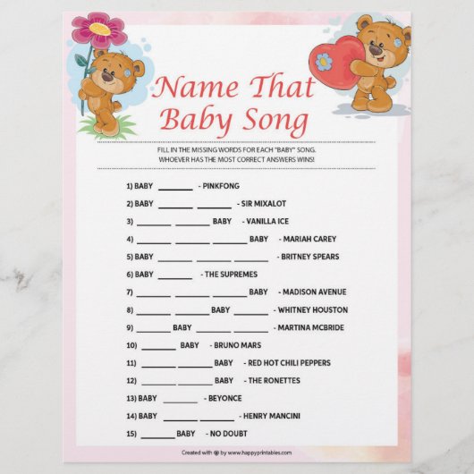 Naam die Baby Song [Teddy Bears] Briefhoofd (Voorkant)