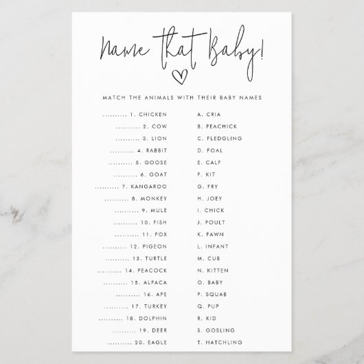 Naam die de Baby minimalistische Kaart van het Spe (Voorkant)