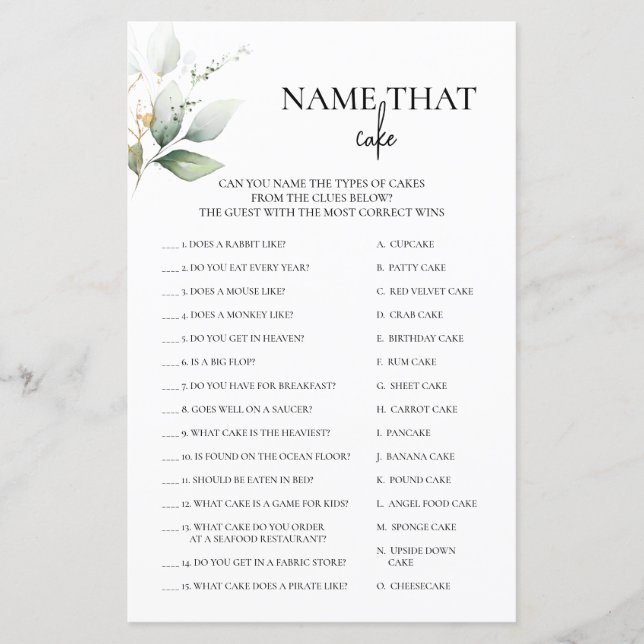 Naam die de Greenery Bridal Game van Cake (Voorkant)