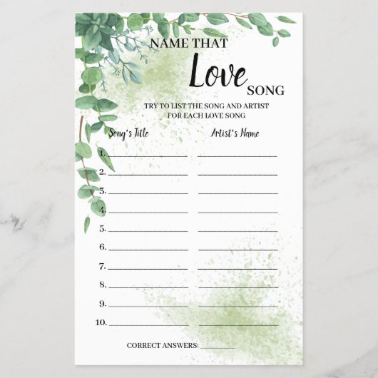 Naam die de Kaart van het Spel van de Liefde Song  (Voorkant)