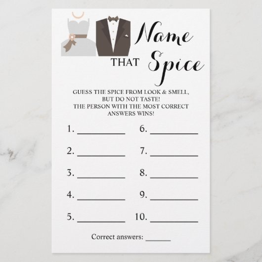 Naam die Specerij Bruid & Bruidegom Spelkaart Flyer (Voorkant)