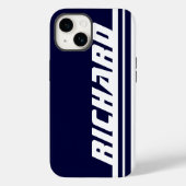 Naam donkerblauwe en witte streep sport Case-Mate iPhone case (Achterkant)