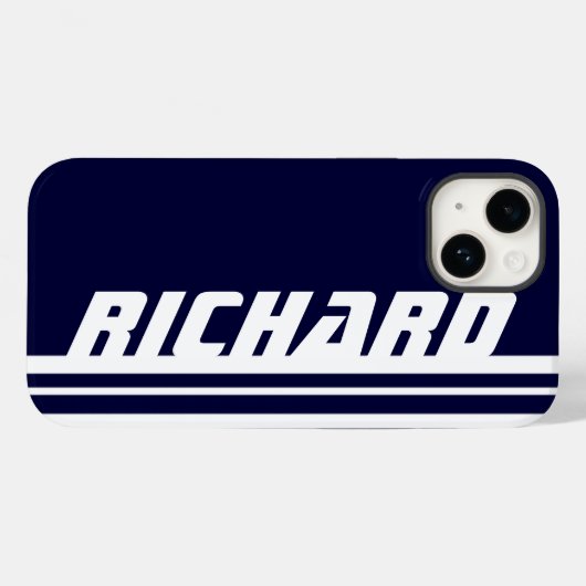 Naam donkerblauwe en witte streep sport Case-Mate iPhone case (Achterkant (horizontaal))