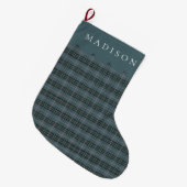 Naam Dusty Blue Tartan Plaid Grote Kerstsok (Voorkant (Hangend))