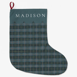Naam Dusty Blue Tartan Plaid Grote Kerstsok