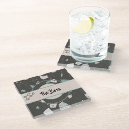 Naam, Earth Tones & Greens Terrazzo Patroon op Glazen Onderzetter