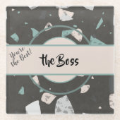 Naam, Earth Tones & Greens Terrazzo Patroon op Glazen Onderzetter (Voorkant)