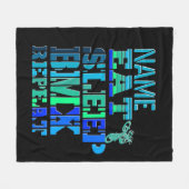 Naam Eat Sleep BMX Herhalen Blauwe Tekstdeelkaart  Fleece Deken (Voorkant (Horizontaal))